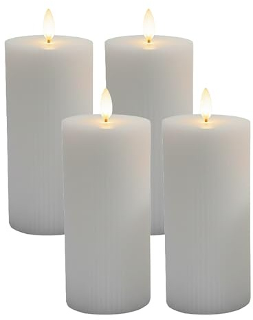 Relaxdays LED Kerzen, 4er Set, HxD: 18 x 7,5 cm, flackernde Flamme, Echtwachs, Rillen, flammenlose Blockkerzen, Farbwahl