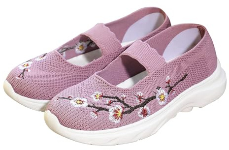 Ortopediska skor för kvinnor – fritidsskor för kvinnor utan skosnören, nätbroderi, blomma, sommarskor, eleganta sandaler och tofflor för sommar, slip-on, traditionella skor, breda fötter, stretch