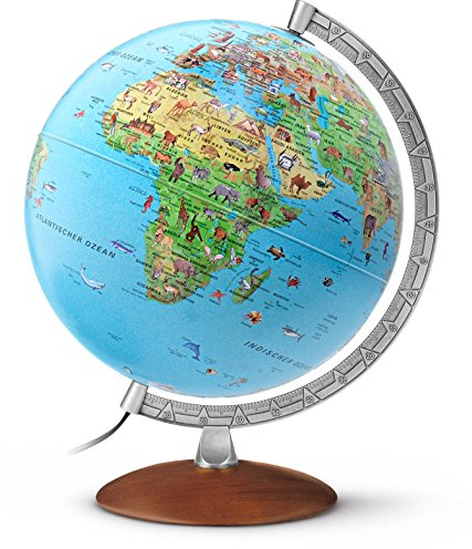 Kinderglobus KI 3010: Kinderleuchtglobus, 30 cm, mit informativen Abbildungen, Metallmeridian, dunkler Holzfuß, inkl. Begleitbüchlein (Globus für Kinder)