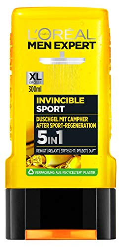 L'Oréal Men Expert Invincible Sport Duschgel, mit Zitrusduft reinigt Gesicht, Körper und Haare ohne auszutrocknen regeneriert Muskeln nach Sport (3 x 300 ml)