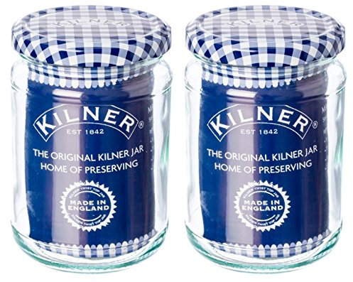 2 x Kilner Blue Checkered Round Twist Top Preserve Jar Jam Condiment Herbs 370ml