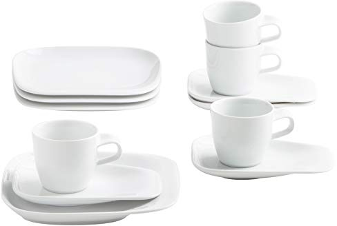 KAHLA 15F254A90015C Elixyr Kaffeeservice 12tlg. | eckiges weißes Geschirrset für 4 Personen aus Porzellan