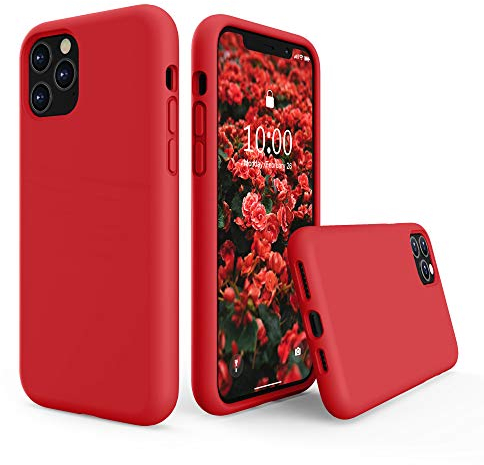 SURPHY Liquid Silicone Case Compatible with iPhone 11 Pro Case, Soft Rubber with Microfiber Cloth Lining Full Body Design Shockproof 5.8 inch Phone Case for iPhone 11 Pro, Red