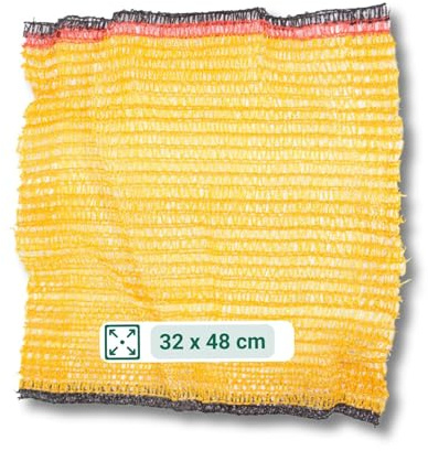 AGRI plus 100 Stück Kartoffelsäcke goldgelb ohne Zugband I 32 x 48 cm I verschiedene Größen I Grobmaschige Raschelsäcke mit 5 kg Volumen I Aufbewahrungssäcke für Obst, Gemüse & Nüsse