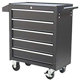 TECHTONGDA 5 Drawers Rolling Tool Cart Black Lockable Storage Organizer Trolley for Garage Workshop