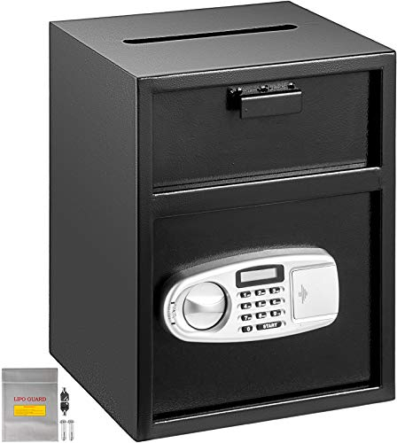 VEVOR Safe mit Einwurfschlitz Diebstahlsicherung, elektronischer Sicherheitstresor aus Kohlenstoffstahl, feuerfest, 2 Schlüssel, 2 Code-Sets, digitaler Safe LCD Dokument Waffe
