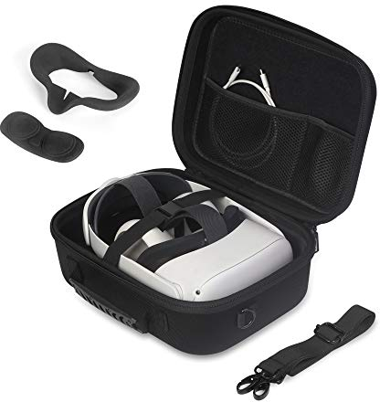 JSVER Tasche Für Oculus Quest 2,Tragetasche Für Oculus Quest Case Für Oculus Quest 2 und Elite Strap Virtual Reality Headset Eva Hart VR Gamepad Controller Reisetasche