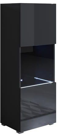 MB Muebles Bonitos | Vitrinenschrank Luke V3 | Breite 40 x Höhe 128 x Tiefe 29 cm | Glänzendes Melamin | Mit Standardfüße | Schwarz