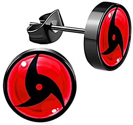 CHICNET - Orecchini in acciaio inox, da 8 mm, colore rosso e nero, in acciaio chirurgico, unisex, Acciaio inossidabile