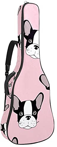 Gitarrentasche mit Bulldoggen-Kopf-Muster, Pink, mit verstellbarem Schultergurt, Gitarrentasche für Bassgitarre unter 106,7 cm (42 Zoll)
