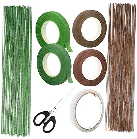 NA Woohome 8 Pack Blumengesteck Werkzeug Blumen Arrangement Tool Kit, Blumendraht Floristenband, Flora Kreppband, 26 Gauge Zoll Blumenstamm Draht, Schere für Strauß Stem Wrap Florist