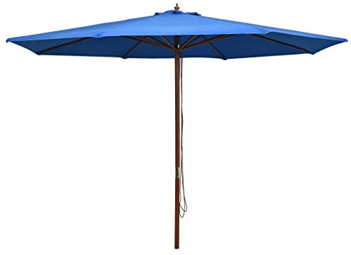 Tidyard Sonnenschirm mit Holzmast Marktschirm Balkonschirm Gartenschirm Terrassenschirm Sonnenschutz Ampelschirm Marktschirm 350 cm Blau