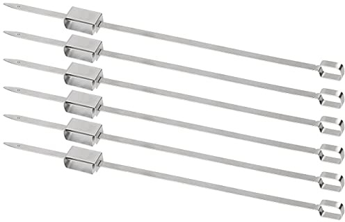 Rosenstein & Söhne Schaschlikspieße: 6er-Set XXL-Edelstahl-Grillspieße mit Schiebemechanismus, je 34 cm (Grill Drehspieß, Grill-Drehspieß Edelstahl, BBQ)