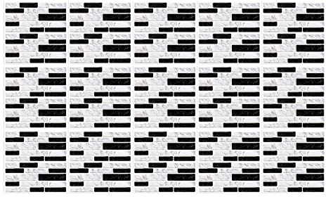 Ulticool – Pegatinas resistentes al agua decoración azulejos – piedras de mármol blanco y negro – 15 x 15 cm – 15 unidades pegatinas autoadhesivas para azulejos – para la pared del baño – pared cocina