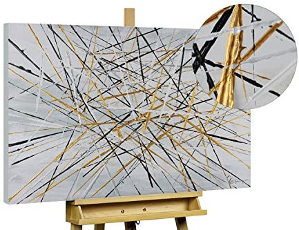 KunstLoft Leinwandbild | 100% HANDGEMALT | 100x75cm | Gemälde 'Silver Spikes' | Abstrakt | Schwarz Weiß | Wandbild Wohnzimmer