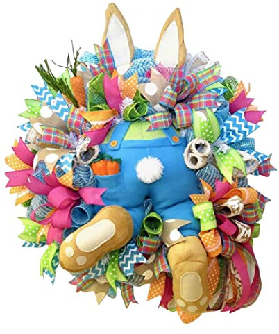 Osterdekorationen, Osterhasenkranz Kaninchen Karottenkranz mit Ohren Ostern Ornamente süßer Osterkranz für die Türdekoration