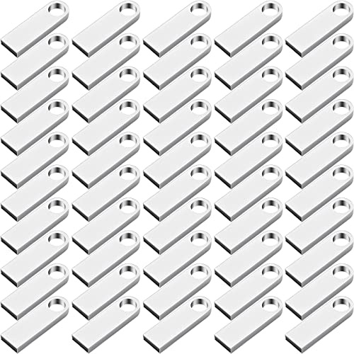 50 Packs 2.0 Flash USB Drives Bulk Waterproof Flash Thumb Drives Memory Pen Stick Small Mini Zinc Alloy Design for PC Computer Laptop Office School Data Storage Silver 128 MB