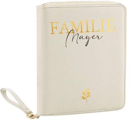 AWASG Organizer mit Namen personalisiert | Motiv Familie | Familienorganizer Reisemappe Dokumententasche viele Fächer Reisepass Karten Unterlagen Impfpass (beige)