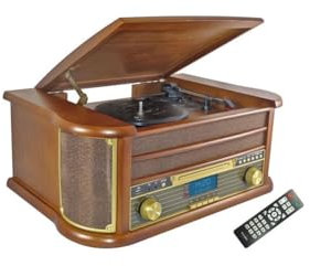 INOVALLEY RETRO29E-N Chaîne HiFi Vinyle Style rétro - Bluetooth 5.0-2x20W - Lecteur CD / K7 Audio - Radio FM - Port USB 2.0