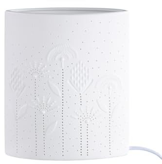 GILDE Tischleuchte Porzellan weiß Blumendesign Höhe 20,5 cm Dekoleuchte Nachttischlampe Wohnaccessoire Beleuchtung Frühlingsdeko