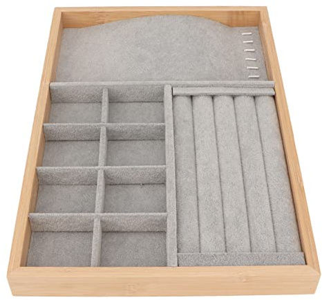 Insert de Tiroir à Bijoux, Plateau de PréSentation de Bijoux éLéGant à Triple Usage en Bois Doux au Toucher pour Collier, Bracelet, Bague (Gris)