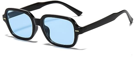 YOJUED Vintage Rechteck Ovale Sonnenbrille Damen Herren Gelb Gradient Brille Retro Tinted Sunglasses UV 400 Schutz (Schwarz/Blau)