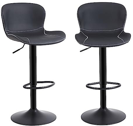 Youhauchair Barhocker 2er Set, Barhocker Höhenverstellbar aus Kunstleder, wasserdicht und verschleißfest, Barhocker mit Lehne, Drehbarer bar Stool, modern, Schwarz