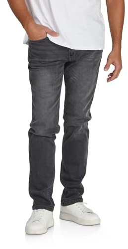 DENIMFY Jeans herr stretch rak passform DFMiro jeansbyxor bomull denim blå svart grå 30 31 32 33 34 36 38 40, Grå denim (G121), 34W / 32L