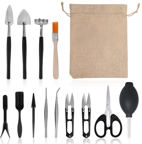 13 Stück Bonsai Werkzeugset, Gartenwerkzeug Set, Bonsai Pflege Werkzeug mit Aufbewahrungstasche, Bonsai Schere, Pflanzen Werkzeug Gartengeräte für Sukkulenten Zimmerpflanzen Gärten Topfpflanze