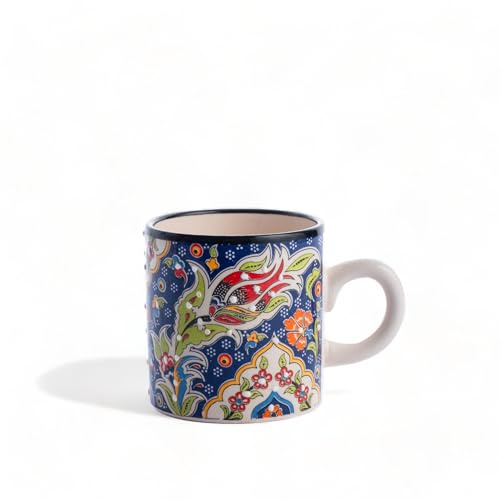 EVANILIFE Ceramic Espresso Cup, 5 Oz Handmade Espresso Mug, 2.75 Inch Cappuccino and Latte Cup, Multicolor Demitasse Cup, Dishwasher Safe Small Coffee Cup, Ideal for Espresso Machine (FLOWER NAVY)