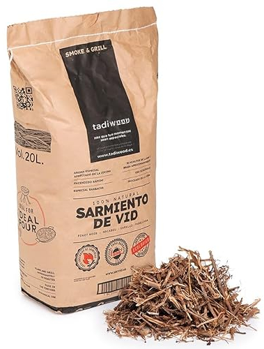 20L Sarmiento de Vid Trozeado. Ideal Barbacoas, Arroces, Paellas, Calçots o Chuletitas de Cordero. Hecho en España. Leña de Endendido Rápido. 100% Natural sin aditivos (20 litros)