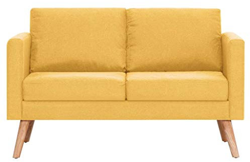 Gecheer Schlafsofa 2-Sitzer,Loungecouch Sofa 2-Sitzer mit Rückenkissen Sitzkissen Zweisitzer Polstersofa Loungesofa Lounge Stoffsofa Sitzmöbel 116 x 70 x 73 cm (B x T x H) Stoff Holzrahmen Gelb