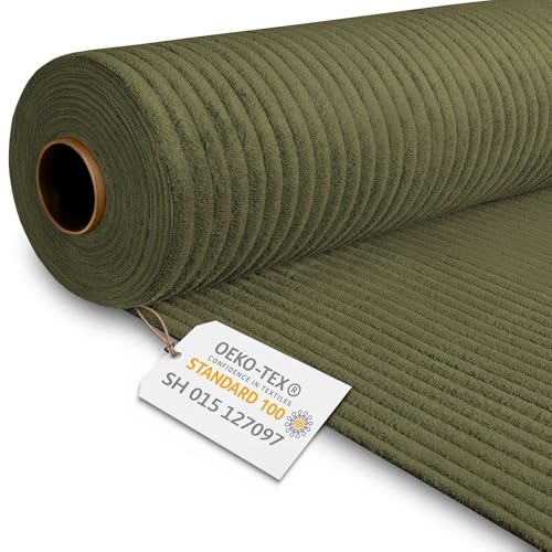DreamRoots Cordstoff Meterware, Breitcord, Dark Olive, Laufmeter | Polsterstoff, Möbelstoff, 380 g/m², 140 cm breit, Stoff zum Beziehen, für Möbel & DIY, weich