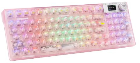 Odpaltoy Aula F98 Pro 95% Hot-Swappable Mechanical Keyboard - Transparent Keycaps, RGB Backlit, Tri-Mode BT5.0/2.4G/USB-C, OLED Display, 4000mAh Battery, Pink
