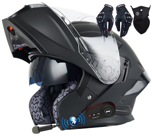Letetexi Bluetooth Helmet Motorcycle Modular Anti-Fog Visor Helmets Scooter Chopper ECE Approved Full Face Helmets Flip-Up Anti-Collision Integral Motorcycle Helmet for Locomotive Men Women