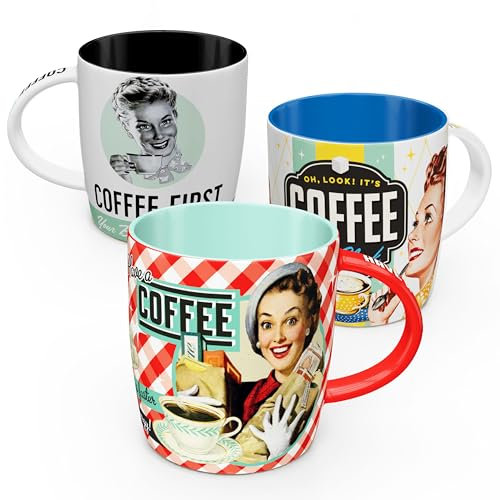 Nostalgic-Art Retro Kaffee-Becher (3er-Set), 330 ml, Coffee Set 1 – Geschenk-Idee für Kaffee-Fans, Keramik-Tasse, Vintage Design