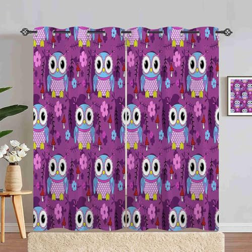 ANHOPE Nette Cartoon Tier Eule Blickdichte Gardinen mit Ösen Thermo Vorhänge Kinder Jungen Mädchen Vorhang Blackout Curtain Wohnzimmer Schlafzimmer Verdunklungsvorhänge 2er Set H 220 x B 140 cm