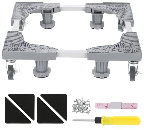 PATIKIL Mini Fridge Stand, 4 Strong Feet and 4 Wheels Dolly Laundry Stand Base Refrigerator Stand Iron Universal Adjustable Mobile Base for Water Cooler Washer Dryer, 3.5-4.3 Height