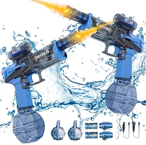 Elektrische Wasserpistole Große Reichweite, Ultimate Battle Blaster Automatische Wasserpistole mit Interaktiver Beleuchtung, Wasserpistole für Erwachsene und Kind, Sommer Water Gun (Blau * 2 PCS)