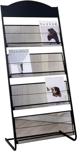 KHLMSRXJ Prospektständer, Zeitschriftenständer aus Stahl, für Bibliotheken, Ausstellungen, Lobbys, Messen, Literatur, Poster, Organizer, Regal - 4 Ebenen (Farbe: Schwarz) (Farbe: Schwarz)