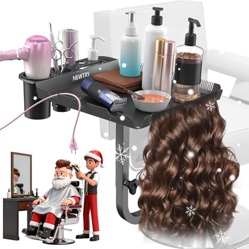 NEWTRY Salon Tray Attached to Chair, 360° Rotation Salon Metal Tray for Barber Chair Adjustable Height & Width, Ideal Attachment for Barber Chairs, Hair Color & Extension Tool Tray