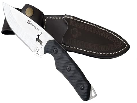 Generisch SATKLEE 5004 Hirsch-Gravur/Jagd- und Outdoor Messer – 11 cm Klinge aus 1.4116 Edelstahl – Full Tang Camping Survival Messer mit Kunststoffgriff & Lederscheide – Kompakt & Scharf