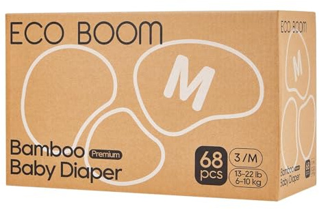 ECO BOOM Baby Premium - Pañales ecológicos tamaño 3 de bambú (6-10 kg), para piel sensible del bebé, caja de medio mes, 68 unidades, extrasuaves y sin fragancias, absorbentes y a prueba de fugas