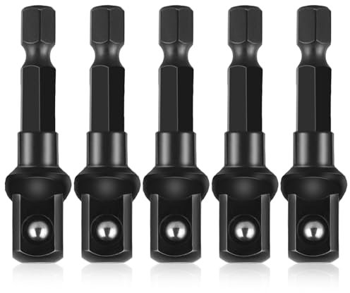 3/8 Adapter For Impact Driver 5pcs Black Drill Socket Adapter 1/4 Inch To 3/8 Socket Adapter Kit Square Socket Bit Adapter For Impact Driver Automotive Diy Extension Socket Driver Bits (3/8x50mm)