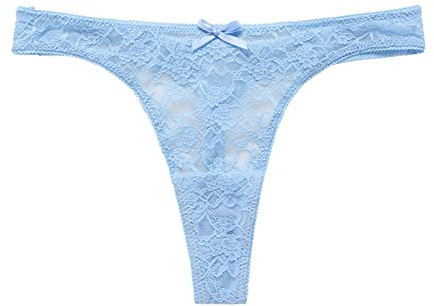 String Femme Sexy Chic Coton Sexy et intéressant Femmes String Filles sous-vêtements Mode Couleur Unie T Pantalon Dames Dentelle Couture Unde Calecon Femme sous Robe Shorty Femme (Light Blue, S)