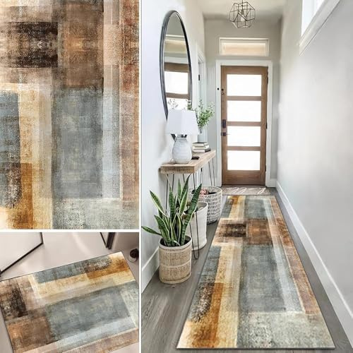 Lanmuvo Teppich Läufer 60x180cm rutschfest Küchen Teppich, Waschbar Teppichläufer Flurteppich Flur Küchenläufer für Korridor, Modern Vintage Teppichläufer für Wohnzimmer, Küche, Anpassbar