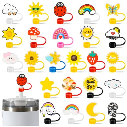 24 tapas de silicona para popotes, tapas mixtas de 10 mm a prueba de polvo para vasos de 30 y 40 onzas, puntas reutilizables para popote, accesorios a granel