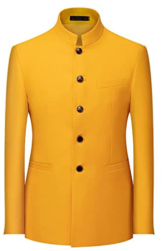 Mymyguoe Giacca da uomo Comfort Zhongshan, tuta da lavoro, blazer, sportiva, a maniche lunghe, tinta unita, per il tempo libero, per il lavoro, giacca corta alla moda, giallo., 6XL