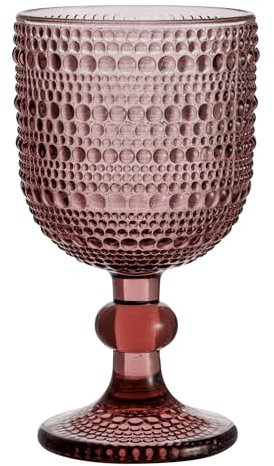 Baroni Home Set 6 pz Calici in Vetro Decorati con Rifiniture in Rilievo da 20 CL, Calici per Vino e Acqua Lavabili in Lavastoviglie, 8x8x14,5 cm, Rosa