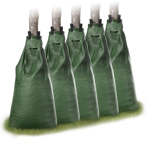 Brandson - 5 x Baumbeutel 75 Liter - Bewässerungsbeutel - Ösen für Diebstahlschutz – Bewässerungssack grün – Baumbewässerungssack mit Reißverschluss – UV und PVC beständ – 5er Set
